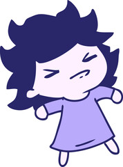 cartoon illustration of a cute kawaii girl in bright neon color