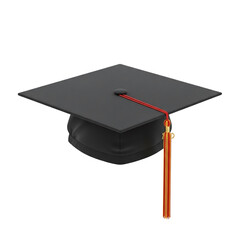 Black graduation cap with red tassel