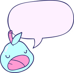 cute cartoon pear with speech bubble in bright neon color