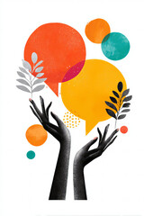 Abstract Collage Of Hands And Speech Bubbles