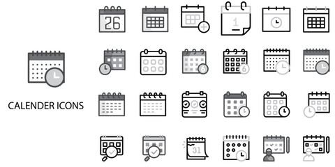 Calendar simple concept 24 Grew color icons set .Vector illustration.