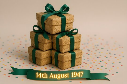 Traditional Pakistani Gift Boxes with Green Ribbon Bows for Independence Day Celebration