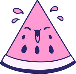 hand drawn quirky cartoon watermelon  in bright neon color
