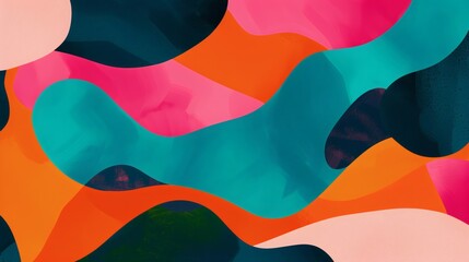 Abstract Fluid Shapes Background with Teal, Pink, and Orange