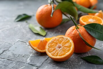 Ripe sweet mandarins on white wooden background, space for text
