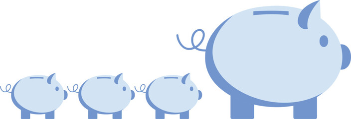 Piggy Bank Savings Concept: Blue Piggy Banks in a Row, Financial Growth, Money,piggy bank, blue piggy, white background, financial concept, money saving, wealth accumulation, investment strategy,