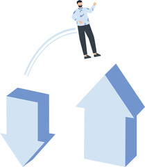 Man on Upward Arrow with Downward Arrow - Business Concept Illustrationbusiness concept, upward arrow, downward arrow, flat design, white background