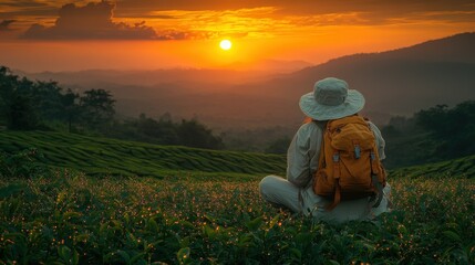 Fototapeta premium Sunset view from tea plantation