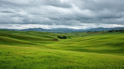 Obraz premium Serene Rolling Hills Under a Cloudy Sky