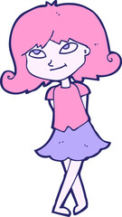 cartoon clever girl in bright neon color
