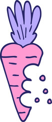 cartoon doodle carrot with bite marks in bright neon color