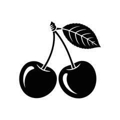 Silhouette Cherries: A monochrome silhouette of two luscious cherries, complete with stems and a leaf, embodies simplicity and the essence of nature's gifts.