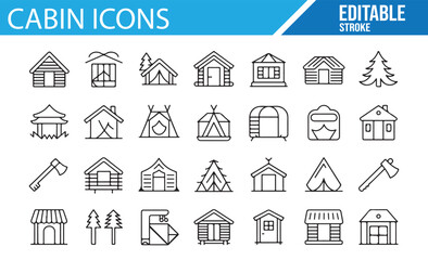 Fototapeta premium Editable Vector Icons for Camping, Cabins, and Rural Retreats