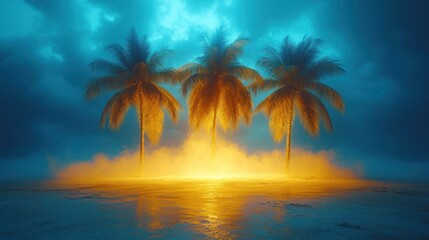 Tropical palm trees under a vibrant night sky
