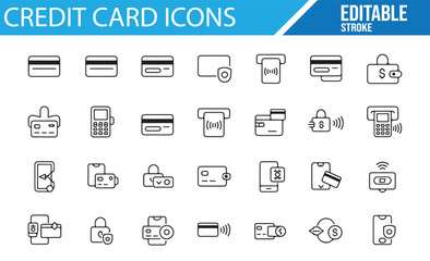 Editable Banking Icons for Card Payment Systems and Financial Design