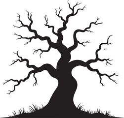 haunted tree Halloween black silhouette vector, spooky simple silhouette design icon on white background, Halloween clipart illustration