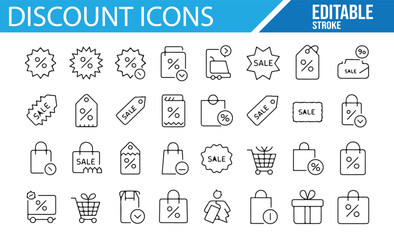 Editable Discount Icons for Shopping, Sales, and Promotions