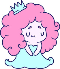 cartoon illustration of a cute kawaii princess girl in bright neon color