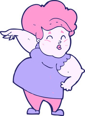 cartoon happy overweight lady in bright neon color