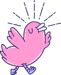 illustration of a traditional tattoo style happy bird in bright neon color