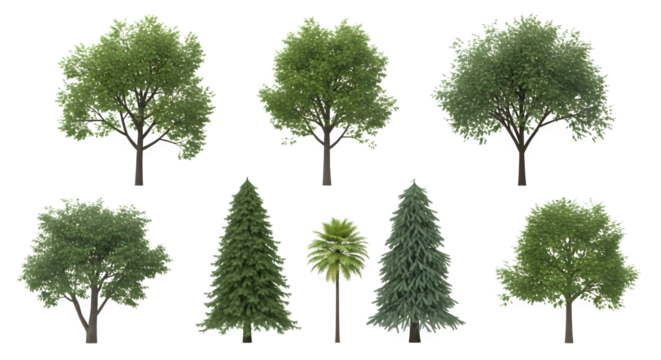 Assorted Trees Collection, isolated on white background
