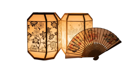 Japanese Lanterns and Fan, isolated on white background
