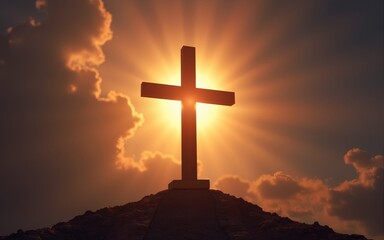 Christian cross are located on the balcony. With the backdrop of a fair light. Used for Easter festivals and used as illustrations in various ceremonies Of Christians. High quality