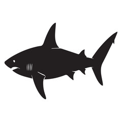 Silhouette of a great white shark swimming isolated on a white background