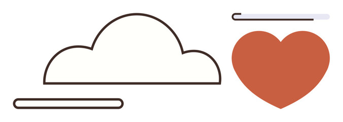 Cloud outline paired with a bold heart and floating horizontal bars. Ideal for love, care, support, emotional connection, simplicity, mindfulness, and creativity concepts. A simple flat metaphor