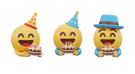Obraz premium Birthday Emojis with Cake, isolated on white background