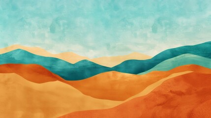 Abstract Watercolor Desert Landscape Background with Earth Tones and Teal Sky