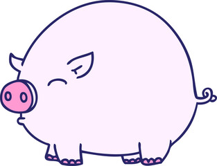 hand drawn quirky cartoon pig in bright neon color