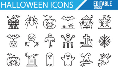 Vector Halloween Icons Set for Spooky Decorations and Illustrations