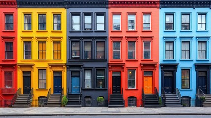 Obraz premium Vibrant row houses in a city street