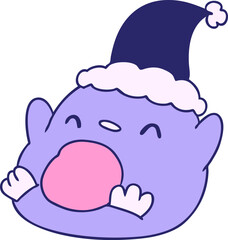 hand drawn christmas cartoon of kawaii penguin in bright neon color