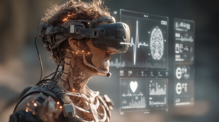 Engaging in immersive virtual reality with a futuristic headset experience