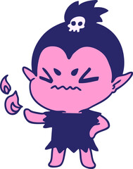 freehand drawn cartoon of cute kawaii vampire girl in bright neon color