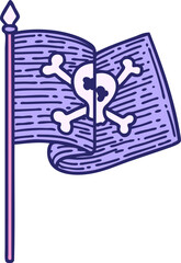 iconic tattoo style image of pirate flag in bright neon color