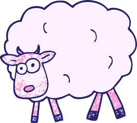 grunge textured illustration cartoon sheep in bright neon color