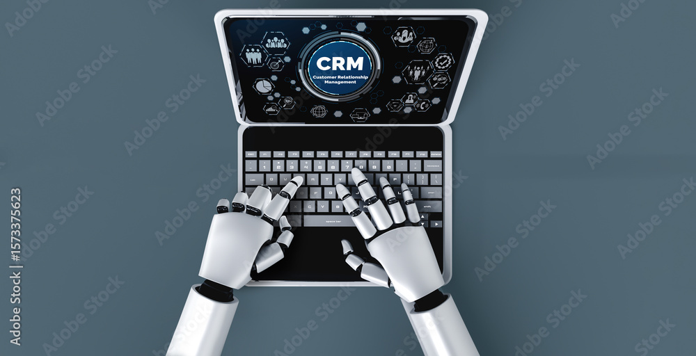 Poster customer relationship management system on modish computer for crm business and enterprise