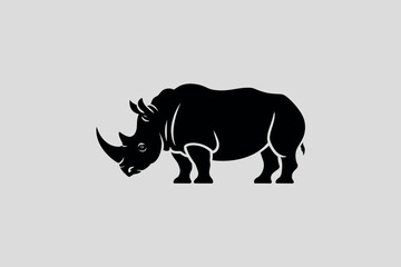 Powerful Black Rhinoceros Silhouette Standing Tall Against a Light Gray Background Striking Graphic Representation of Strength and Wildlife Conservation Iconography