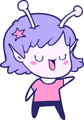 happy alien girl cartoon in bright neon color
