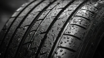 Wet tire tread close-up