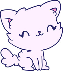 cartoon illustration cute kawaii fluffy cat in bright neon color