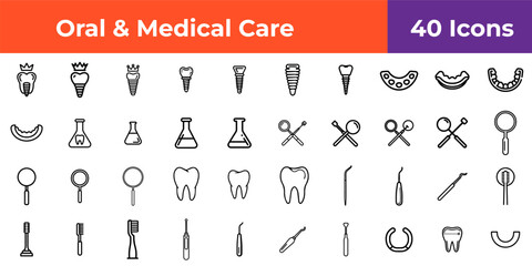 Dental care icons featuring teeth implants tools and equipment isolated on a white background surface