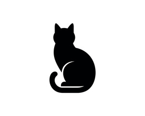 Elegant Black Cat Silhouette Sitting Upright with Curled Tail on a White Background Perfect for Logos or Graphic Design Projects and Illustrations