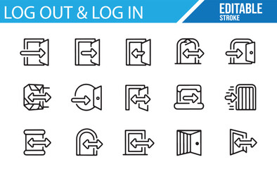 Modern Log In and Log Out Icons for Digital User Authentication


