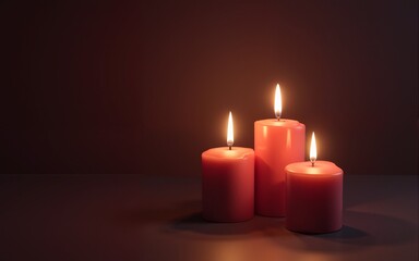 all saints day burning wax candles on dark background with copy space 3d rendering. High quality