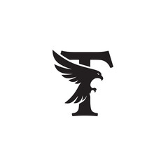 Silhouette of a soaring eagle incorporates the letter T in creative black art