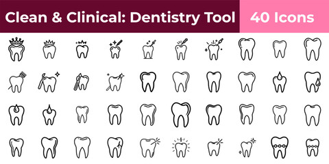 A collection of tooth illustrations showing dental care and different tooth conditions in a grid format